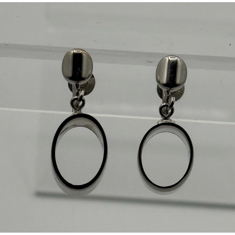 Vintage Signed Alice Screw Back Earrings Dangling Silvertone Costume Jewelry
